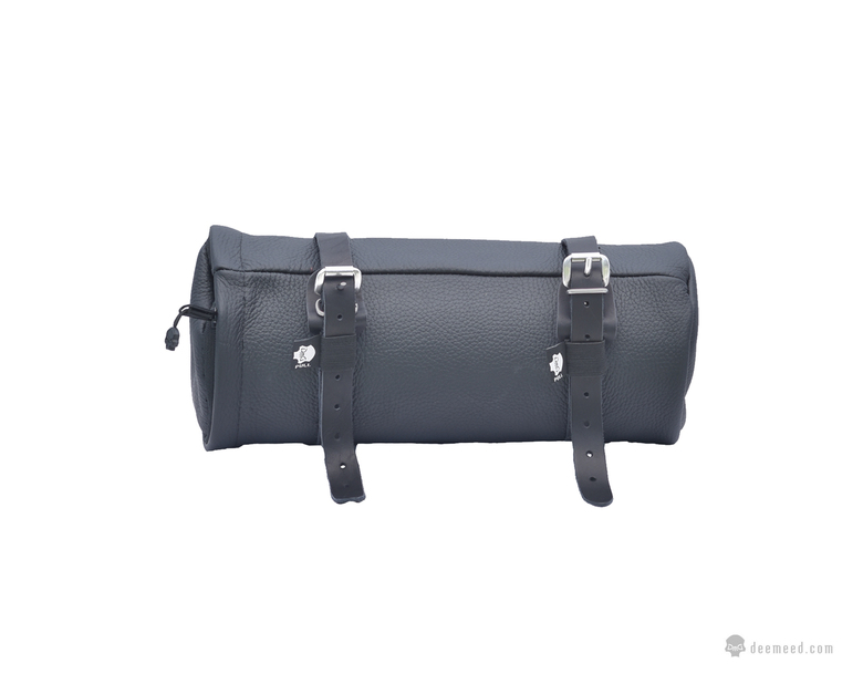 Piórnik / rolka wykonana z czarnej skóry z czarnymi paskami - obrazek 7