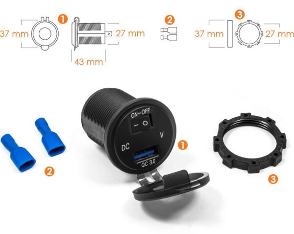 Motocyklowe gniazdo z wyświetlaczem - USB QC - obrazek 2
