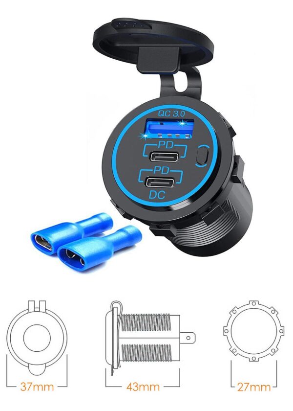Gniazdo ładowania 2 x USB typ C / 1 x USB - obrazek 2