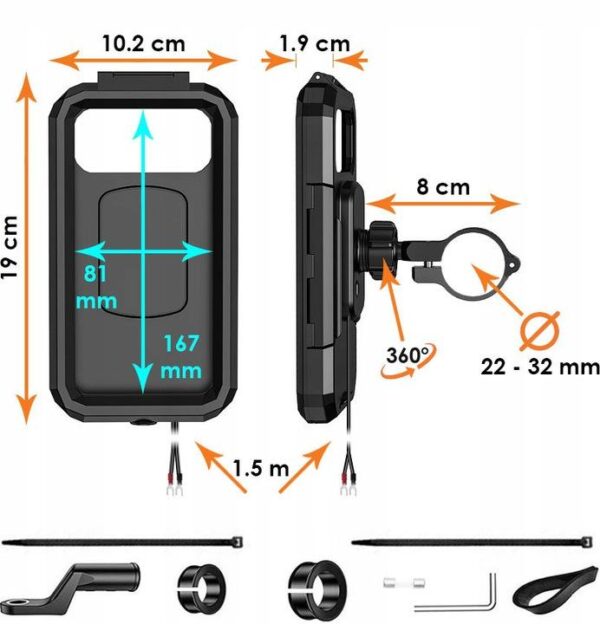 Uchwyt motocyklowy z etui na telefon i ładowarkami - obrazek 8