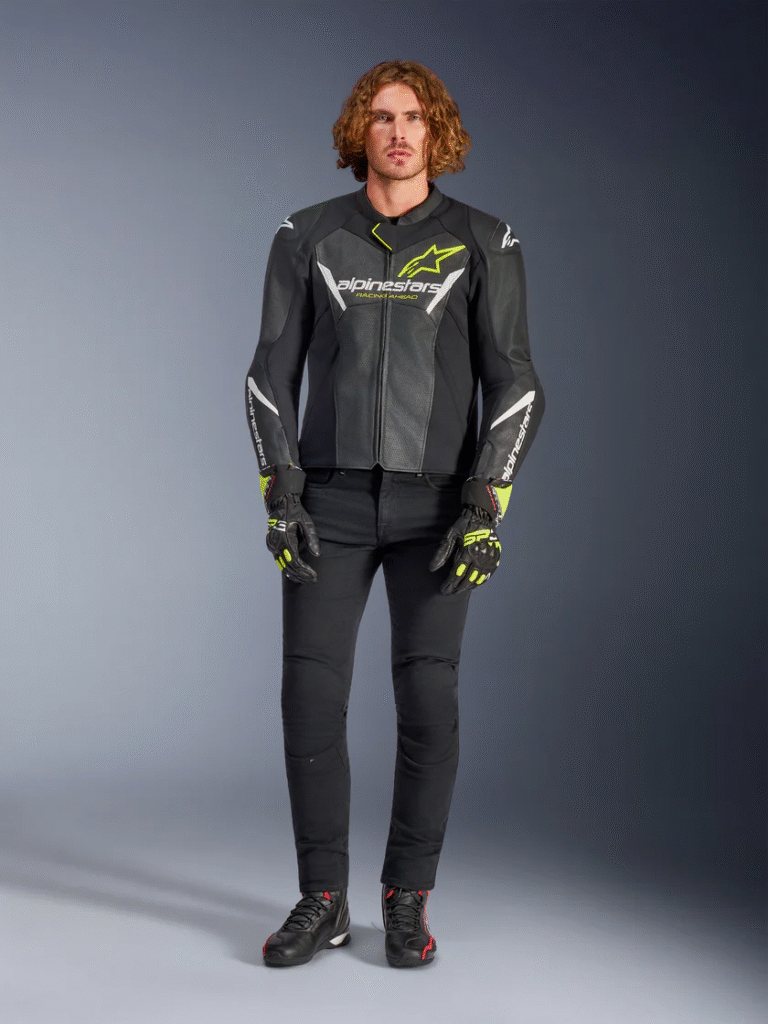 Kurtka Skórzana Męska Faster V3 Airflow Alpinestars Czarny/Biały/Żółty Klasa AA