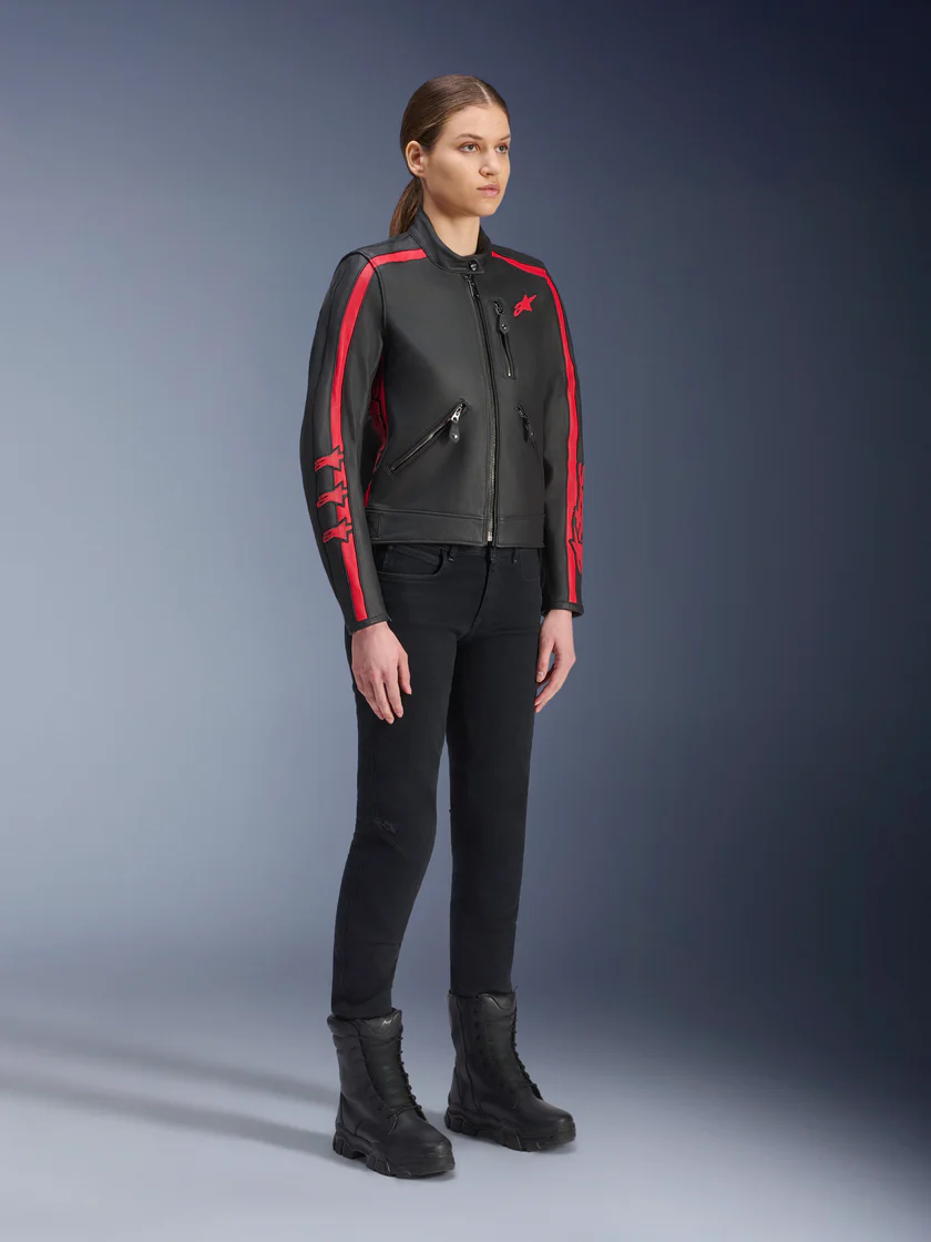Kurtka Skórzana Damska Stella Dyno Alpinestars Czarny/Czerwony Klasa A - obrazek 2