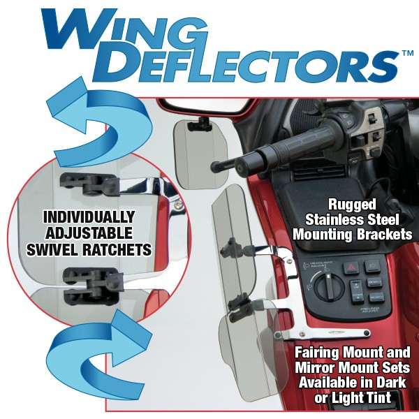 Deflektory Wing Deflectors™ lekko dymione mocowane do lusterka do Honda GL1800 01'-17' - obrazek 3